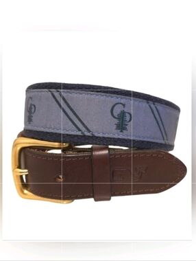Vineyard Vines Men's Size 30 Canvas Leather Belt Navy Blue Pine Tree Print